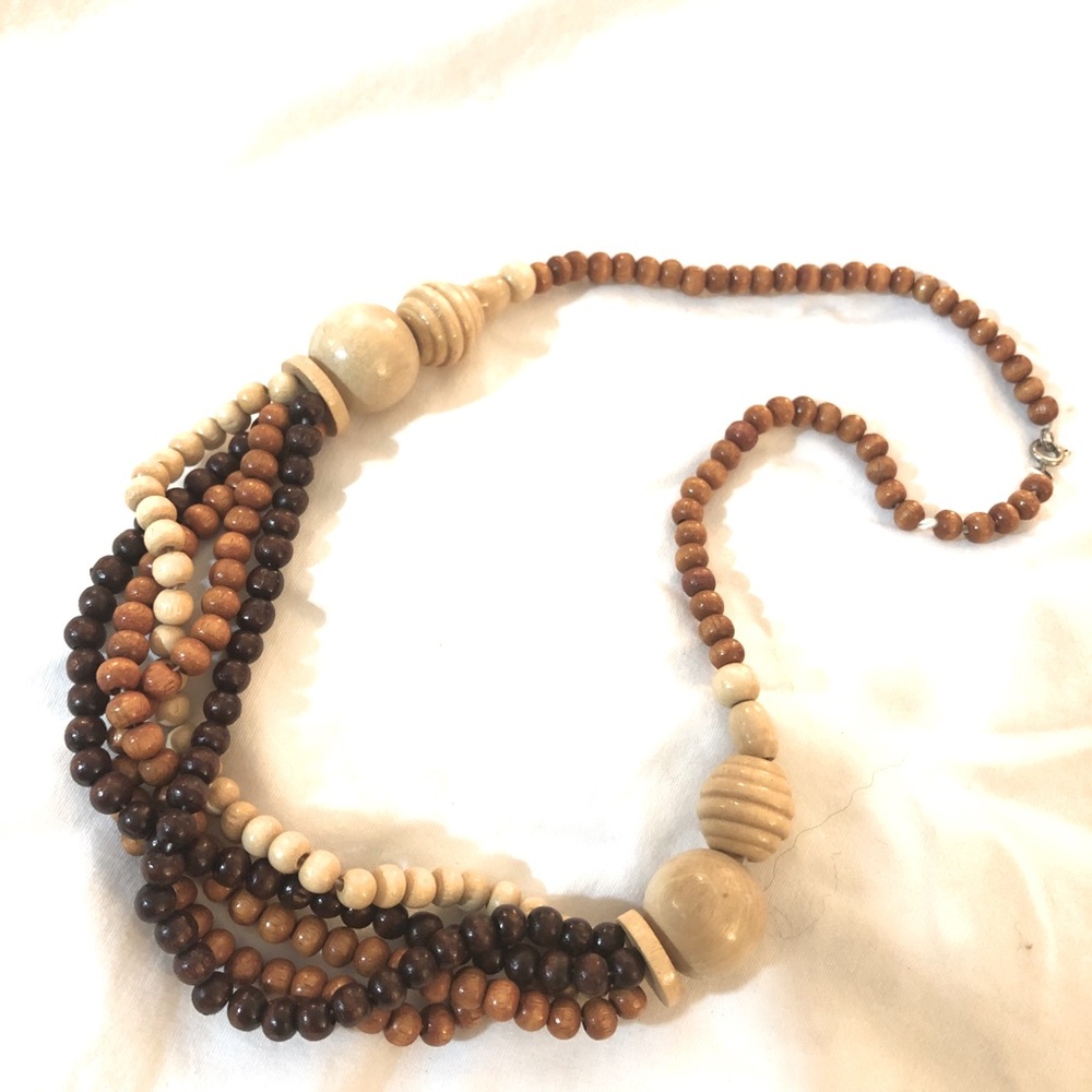 Folksy Wood Beaded Statement Necklace